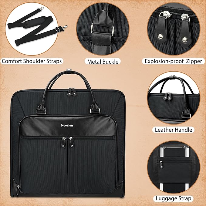 Garment Bag Travel Large Leather Carry On Suit Bag with Strap for Business Hanging Suitcase Luggage Bags for Men Women (Black)