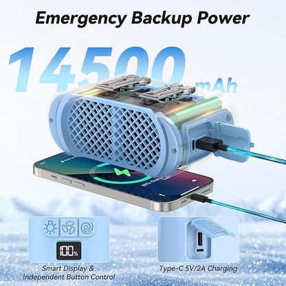 AMACOOL 14500mAh Portable Waist Fan, Strong Wind Power for Full Body Cooling Shirt Fan, 5 Speed Wearable Belt Clip on Fans, Battery Operated Personal Neck Fans for Outdoor Work Camping Travel