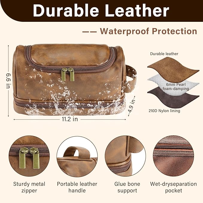 Personalized Toiletry Bag for Men, Gifts for Men, Custom Leather Mens Toiletries Travel Kit, Customize Shaving Bags, Men's Gift Ideas for Christmas, Anniversary, Birthday, Dad, Grandpa, Lover