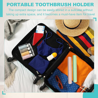 uxcell 4Pcs Travel Toothbrush Case, 8.27 x 1.38 Portable Travel Toothbrush Holder, Plastic Toothpaste Container for Bathroom, Gym, Business Trip, Camping, Gray