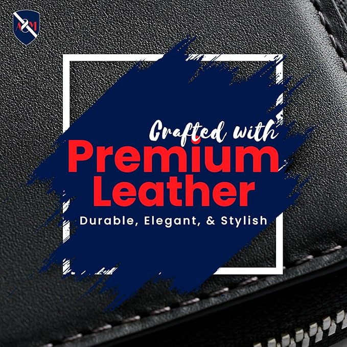 ALLEN & MATE Passport Holder Travel Wallet, 100% Leather RFID Blocking Travel Document Organiser for Men & Women