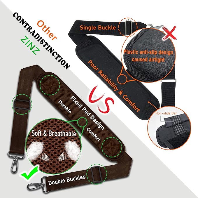 Shoulder Strap, ZINZ 57" Padded Adjustable Shoulder Bag Straps Replacement for Bags with D-Ring (B02R01)