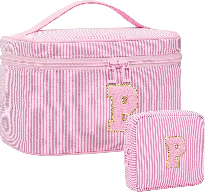 Period Bag Sanitary Napkin Storage Bag|Tampon Pouch Portable Feminine Care First Period Kit for Teen Girls Women Gift for Her Monogram Initial Cute Toiletry Bag,2PCS Pink P