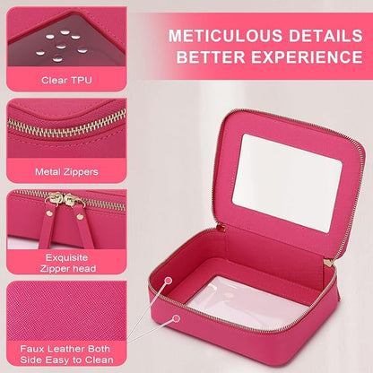Pinkmik Clear Makeup Bag for Women Waterproof Travel Cosmetics and Toiletries Case Portable Makeup Oaganizer Bag Clear Car Bag with Zipper (X/Fuxia, M)