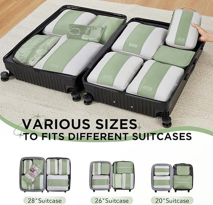10 Set Compression Packing Cubes for Travel Essentials,Compressible Expandable Packing Cubes for Suitcase,OlarHike Luggage Organizer Bags for Travel,Handy Helper for Organizing Clothes(Matcha Green)