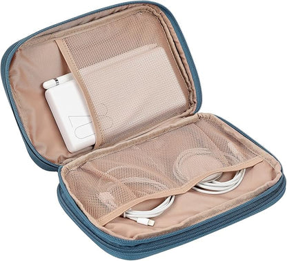 NISHEL Travel Cord Organizer Case, Double Layers Tech Electronic Bag, Essentials for Charger, Cable, Phone, Flash drive, Large, Lake-Blue