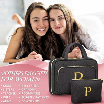 Gifts for Women, Initial Toiletry Makeup Bag Hanging Cosmetic Organizer with Embroidery Letter Personalized Nurse Teacher Appreciation Gift Birthday Christmas Gifts for Mom Sister Wife Friend Auntie