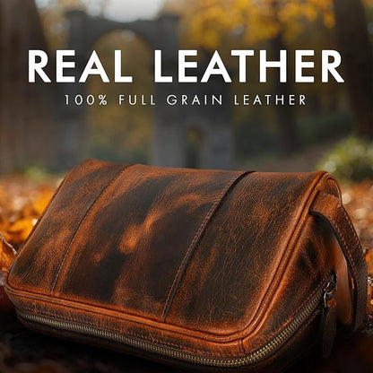 ELIZO Premium REAL Leather Toiletry Bag for Men Dopp Kitt Hanging Mens Toiletry Large TSA Toiletries Bag Shaving Grooming Bag Organizer