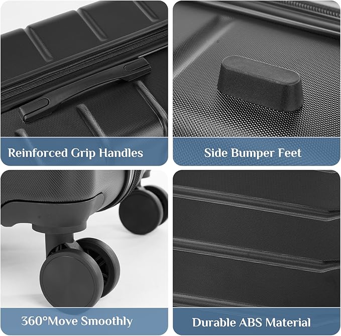 OLIXIS 24 Inch Luggage, Hardside Suitcase with Spinner Wheels, Lightweight ABS Hard Shell Checked Luggage, TSA Approved Lock, Expandable Medium Suitcase for Travel & Business–Black