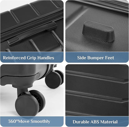 OLIXIS 24 Inch Luggage, Hardside Suitcase with Spinner Wheels, Lightweight ABS Hard Shell Checked Luggage, TSA Approved Lock, Expandable Medium Suitcase for Travel & Business–Black