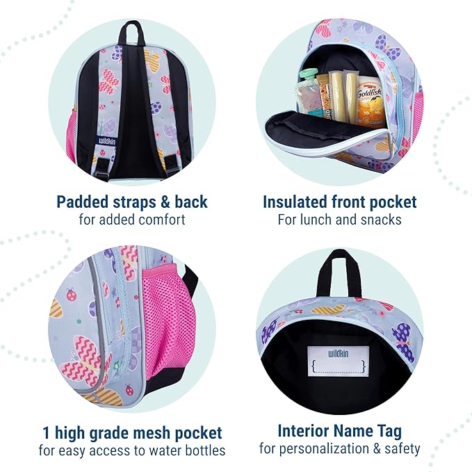 Wildkin 12-inch Kids Backpack – Padded, Adjustable, Ideal for Daycare & Travel - Butterfly Garden
