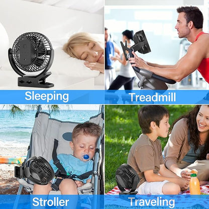 Portable Magnetic USB Clip on Fan - 6 Inch 5000mAh Rechargeable, 3 Speed, 720° Adjustable, Personal Desk Fan for Bedroom, Camping, Golf Cart, Office