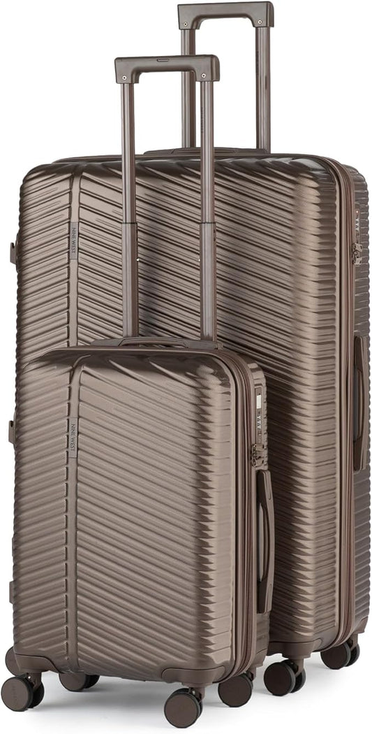 Nine West Zion 2 Piece Luggage Set for Cruise & Extended Trips, 32" Large Expandable Suitcase & 20" Smart Carry On with USB Port, Hardshell Spinners Chocolate Martini