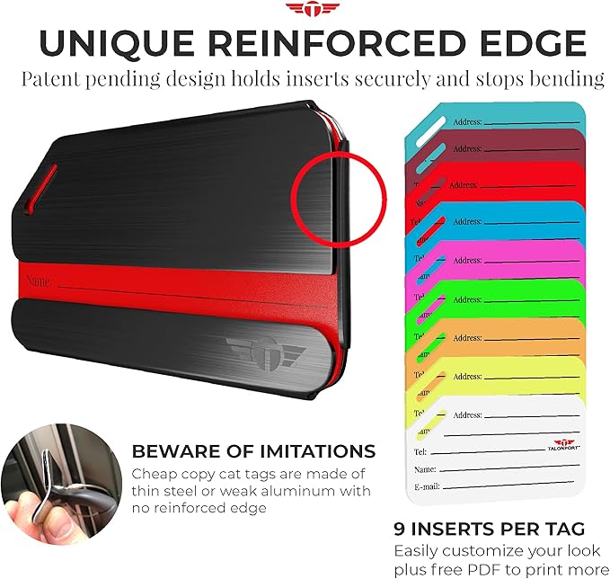 Indestructible Luggage Tags for Suitcases Stand Out with Thickest Black Metal Suitcase Tags Identifiers with Free Smart Bag Tag Recovery Included (Two Pack)