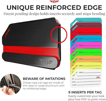 Indestructible Luggage Tags for Suitcases Stand Out with Thickest Black Metal Suitcase Tags Identifiers with Free Smart Bag Tag Recovery Included (Two Pack)