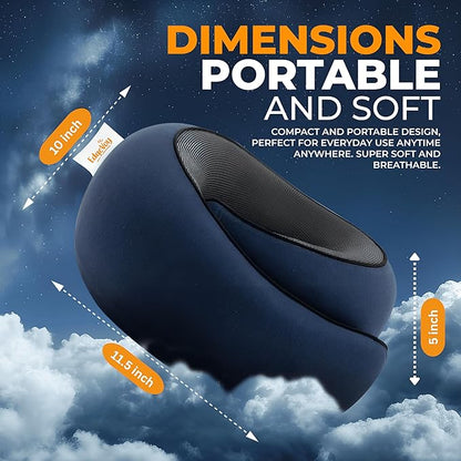 EdgeVoy™ Travel Neck Pillow, Memory Foam Travel Pillow for Airplanes, 360º Ergonomic Design, Asymmetrical Sides, Washable Modal Cover, Ideal for Travel, Car Rides, & Home Use (Navy Blue)