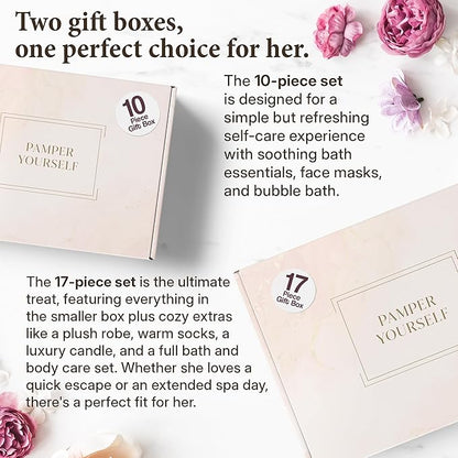 17-Piece Luxury Gift Set with Robe | Complete INFUSÉ White Tea & Coconut Bath Collection | Self-Care Kit with Bath Bombs, Face Masks & Hair Care | Bridesmaid, Mom, Wife, Grandma or Loved Ones