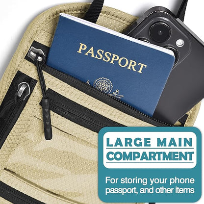 RFID Blocking Travel Neck Wallet–Hidden Passport Holder & Anti-Theft Money Pouch for Men & Women, Lightweight Concealed Travel Organizer with Adjustable Strap Secure Document