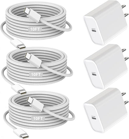iPhone 17/16/15 Charger Fast Charging 3Pack 40W USB C Charger Fast Charging Block with 10FT USB C Cable for iPhone 17/17 Pro/17 Pro Max/17 Air/16/16 Plus/16 Pro/16e/16 Pro Max/15/15 Pro Max/iPad Pro