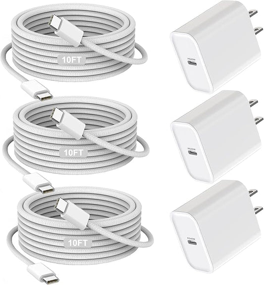 iPhone 17/16/15 Charger Fast Charging 3Pack 40W USB C Charger Fast Charging Block with 10FT USB C Cable for iPhone 17/17 Pro/17 Pro Max/17 Air/16/16 Plus/16 Pro/16e/16 Pro Max/15/15 Pro Max/iPad Pro