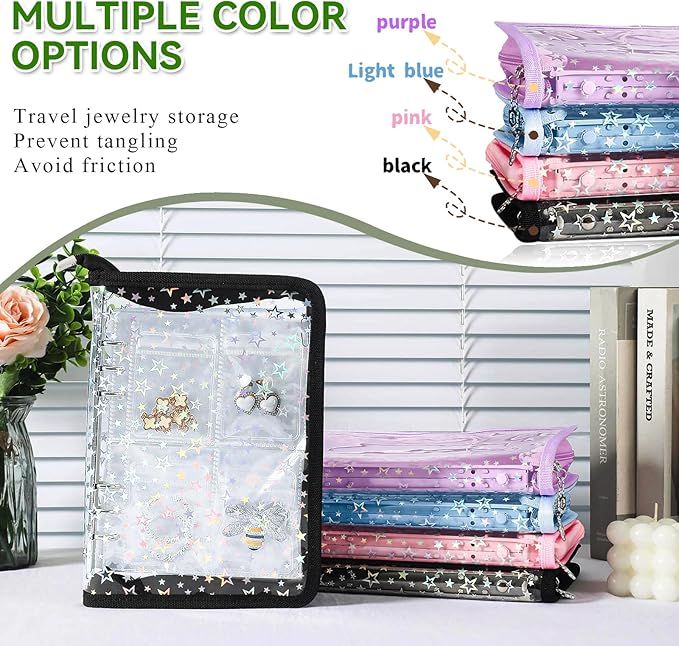 Earring Organizer Case Travel Jewelry Storage Book Clear with Small Zippered Pouch (Black, With 80 Pcs small Jewelry Pouches)