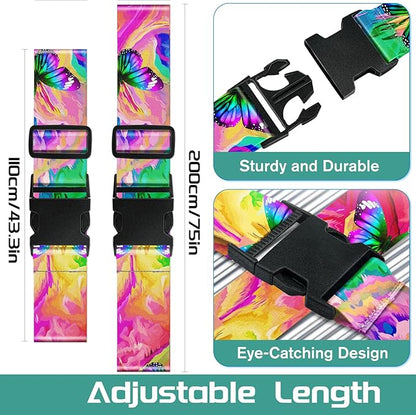 Slohif Luggage Straps for Suitcases Travel Belt Accessories Luggage Connector Identifiers Over Handle with Buckle Unique Nylon Adjustable Strap for Sleeping Bag Car Seat Butterfly (2 Pack)