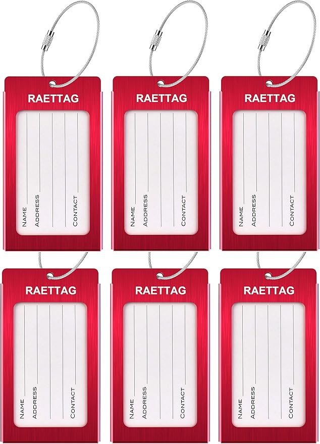 Luggage Tags Metal Suitcase Tags Travel Bag ID Identifier Luggage Tag (Red 6-Pack)