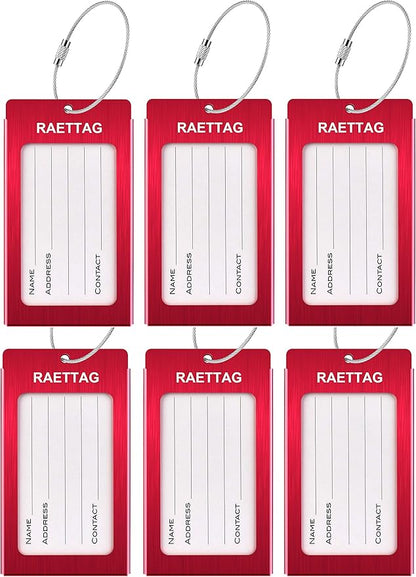 Luggage Tags Metal Suitcase Tags Travel Bag ID Identifier Luggage Tag (Red 6-Pack)