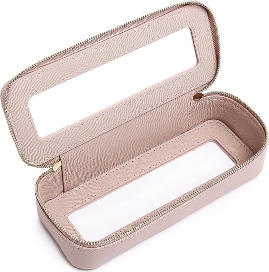 Pinkmik Makeup Brush Bag Slim Clear Makeup Bag Transparent Travel Cosmetic Case & Toiletry Bag with Zipper Small Beatuy Makeup Bag Purse Organizer for Women (Pink, SLIM)