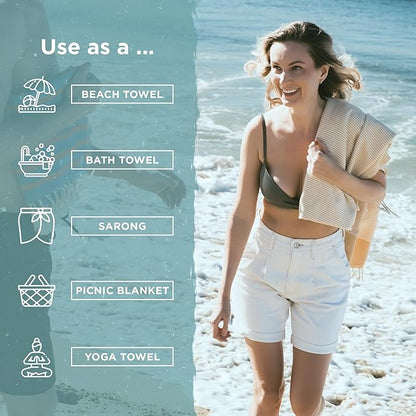 Oversized Turkish Beach Towel, Diamond Dobby Denim Blue - 37'' x 67'' - Super Soft & Lightweight | Quick Dry Sand Free Travel Towels for Beach or Bath | Gifts