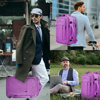 50L Carry On Backpack, Extra Large Laptop Backpack, Travel Backpack for Women, Expandable Water Resistant Big Bag Anti-Theft Business Daypack Fit 17 Inch Laptop with USB Port,Purple