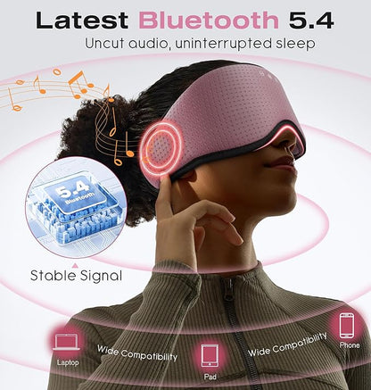 MUSICOZY Sleep Headphones with Bluetooth 5.4 Sleep Mask, Removable 3D Eye Cups for Zero Pressure Comfort, Wireless Bluetooth Eye Mask for Sleeping with Timer