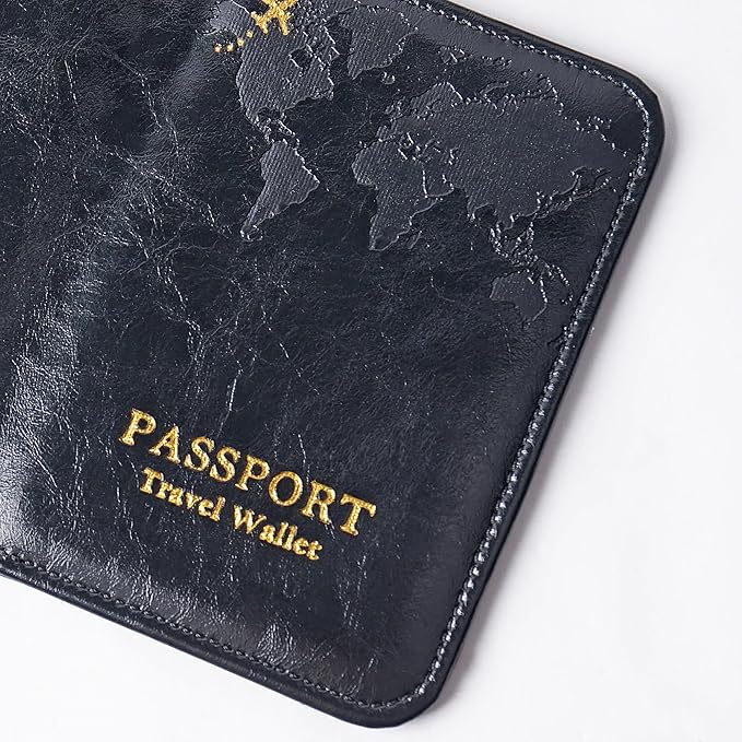 QIELIZI Passport Holder with Airtag Slot, Airtag Passport Wallet for Men Women, Slim Leather Passport Holder Case Family for Travel Anti-Lost(1-Black)