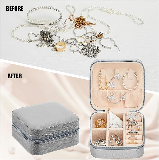 Taiyin 6 Pcs Travel Jewelry Case Box Bridesmaid Gifts Bulk Travel Jewelry Cases Boxes Small Jewels Organizers Mini Accessories Ornaments Storage for Women Girls Wedding Gifts (Gray)
