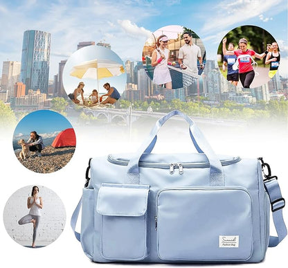 Sports Gym Duffel Bag with Shoes Compartment and Dry Wet Separated Pocket for Men and Women - Blue