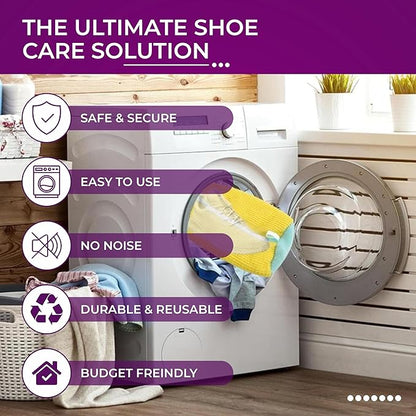 Shoe Washing Machine Bag - 2pc Reusable Laundry Shoe Bags for Washer & Dryer with 1pc Drying Net Bag, Protective Mesh for Sneaker