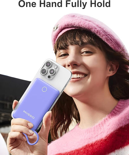 miisso 10000mAh Compatible with iPhone 15/16/17 and Android, Slim Portable Charger with Built in Cable, Power Bank Travel Charger External Battery Pack for Phone, 3 Output USB Type C Cord, Purple