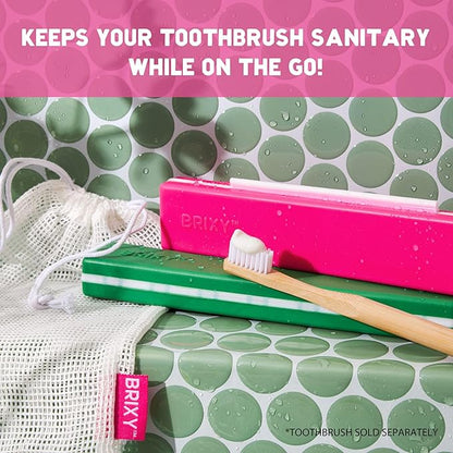 BRIXY Toothbrush Container, Silicone Travel Case, Portable Holder for Manual Toothbrushes, Bathroom, Camping, Vacation, Business Trip, Durable Silicone, Seals Magnetically, 2Pack