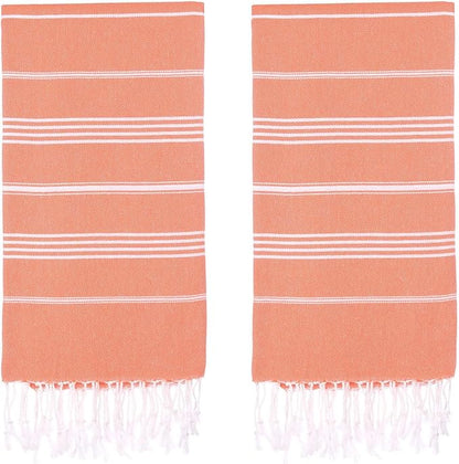 Turkish Beach Towels, Pack of 2 | Oversized, Quick Dry, Sand Free | 100% Cotton, Large 38x71 Towels for Beach, Pool, Travel | Ultra-Soft, Compact, and Absorbent | Orange