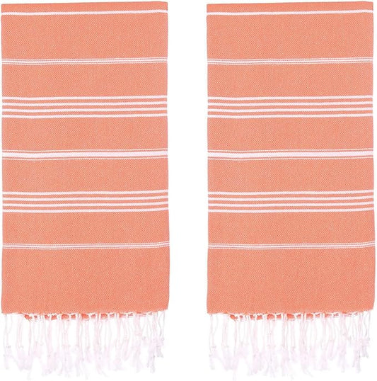 Turkish Beach Towels, Pack of 2 | Oversized, Quick Dry, Sand Free | 100% Cotton, Large 38x71 Towels for Beach, Pool, Travel | Ultra-Soft, Compact, and Absorbent | Orange