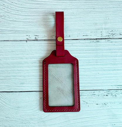 Mayan Corner - Handcrafted Leather Luggage Tag, Octopus Design, Burgundy Red with ID Window