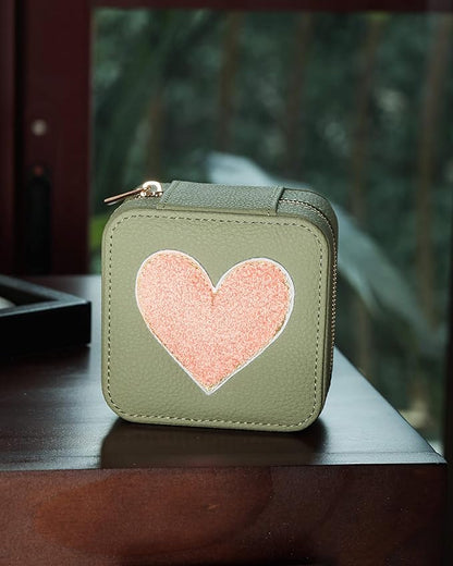 S.Leaf Travel Jewelry Organizer Boxes for Women Small Portable Necklace Earrings Bracelet Rings Travel Case Best Friend Birthday Gifts for Women Trendy (03_Lychee_Heart)