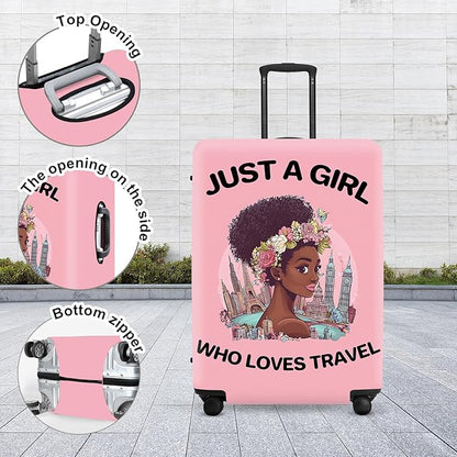 "Just a Girl Who Loves Travel" Luggage Cover, City Explorer Suitcase Protector, Waterproof Anti-Theft Design, Wanderlust Gifts for Women