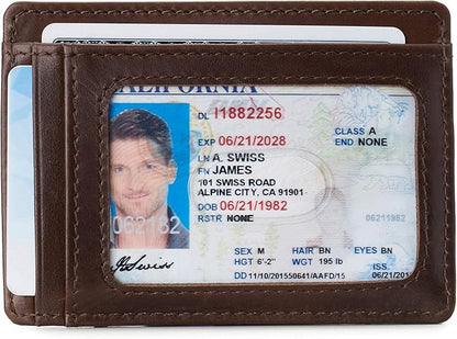 Alpine Swiss RFID Dermot Money Clip Front Pocket Wallet For Men Leather Hampton Collection Glossy Nappa Brown