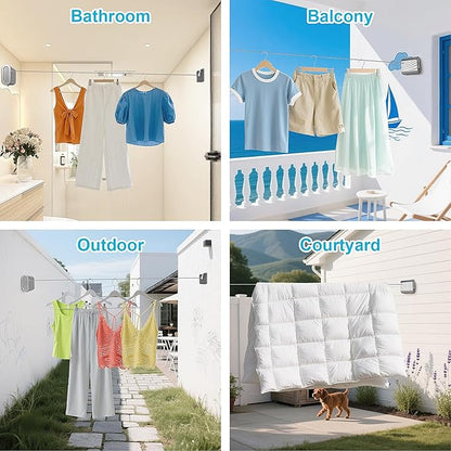 Retractable Clothesline, Anti-Sagging Portable Heavy Duty Washing Line for Indoor and Outdoor (Grey)