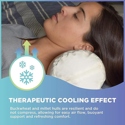 Organic Cotton Neck Roll Pillow with Pillowcase – Organic Millet Filled Soft Neck Pillow with Breathable and Durable Fabric Washable Protector – Supportive for Deep Sleep – Made in USA, 6" x 16"