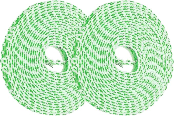 uxcell 2 Pcs Portable Travel Clothesline, 16.4ft Clothes Line Outdoors Travel Hanger Foldable Clothesline Rope with Hooks for Camping Hotel Backyard Home Cruise Ship, Green