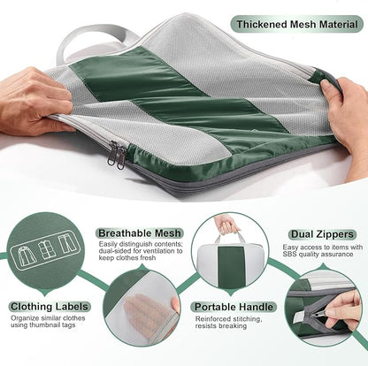 10 Set Compression Packing Cubes for Travel Essentials,Compressible Expandable Packing Cubes for Suitcase,OlarHike Luggage Organizer Bags for Travel,Handy Helper for Organizing Clothes(Dark Green)