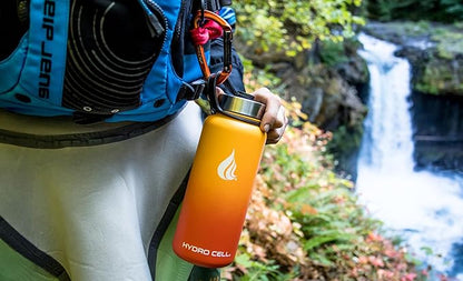 HYDRO CELL Stainless Steel Insulated Water Bottle with Straw - For Cold & Hot Drinks - Metal Vacuum Flask with Screw Cap and Modern Leakproof Sport Thermos for Adults (Red/Orange 32oz)