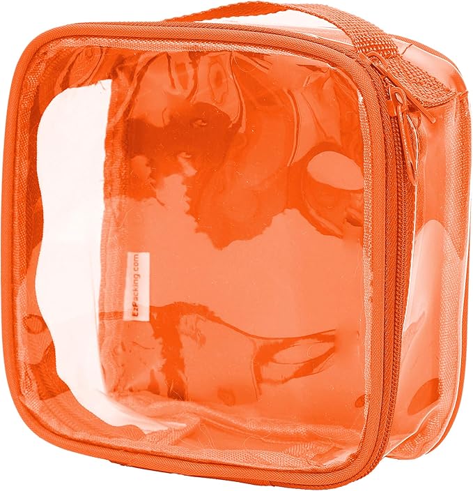 EzPacking Clear TSA Approved 3-1-1 Travel Toiletry Bag for Carry On/Quart Size Transparent Liquids Pouch for Airport Security/Reusable See Through Vinyl & PVC Plastic Organizer Men Women (Orange)